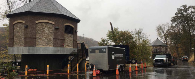 A UCC trailer sits next to a pump house located at the Kleen Energy power plant.
